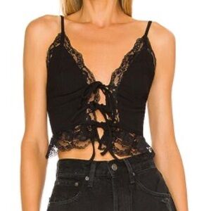 Superdown Black Lace-Up Crop Top